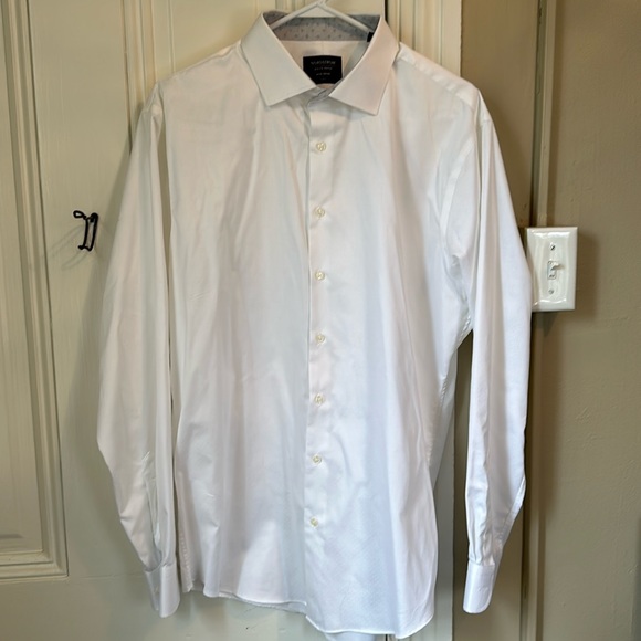 Nordstrom brand men’s no iron white Swiss dot button up size 17 - Picture 1 of 4